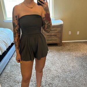Final Touch Dark Gray Strapless Romper